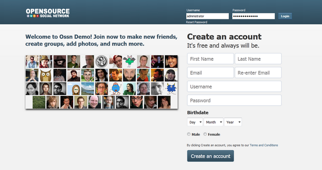 Open Source Social Network Front Page